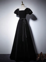A Line Velvet Black Prom Dress Long Formal Gown Evening Dress