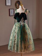 A Line Velvet Cocktail Dress Green Tulle Sequin Lace Short Party Cocktail Dress