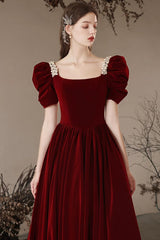 A Line Velvet Formal Dress Burgundy Long Evening Dress