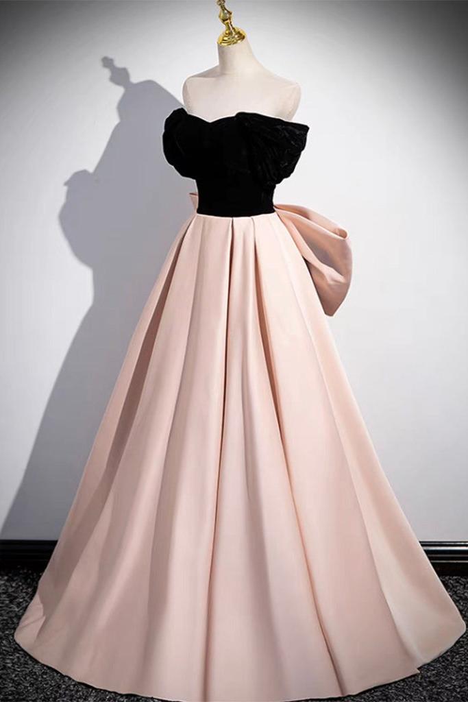 A Line Velvet Formal Dress Off the Shoulder Satin Champagne Long Evening Dress