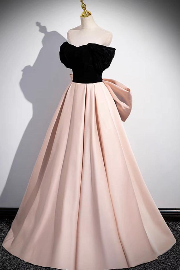 A Line Velvet Formal Dress Off the Shoulder Satin Champagne Long Evening Dress
