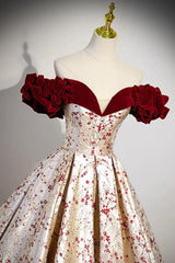 A Line Velvet Formal Dress Off the Shoulder Satin/Champagne Long Evening Dress