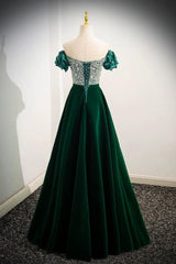 A Line Velvet Formal Dress Sequin Beaded Green Long Christmas Party Dress