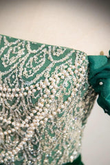 A Line Velvet Formal Dress Sequin Beaded Green Long Christmas Party Dress