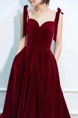 A Line Velvet Formal Dress Sweetheart Neck Burgundy Long Evening Dress
