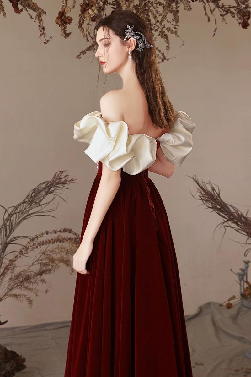 A Line Velvet Formal Dress Sweetheart Neck Burgundy Long Evening Dress