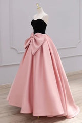 A Line Velvet Formal Dress Sweetheart Neck Satin Pink Long Evening Dress