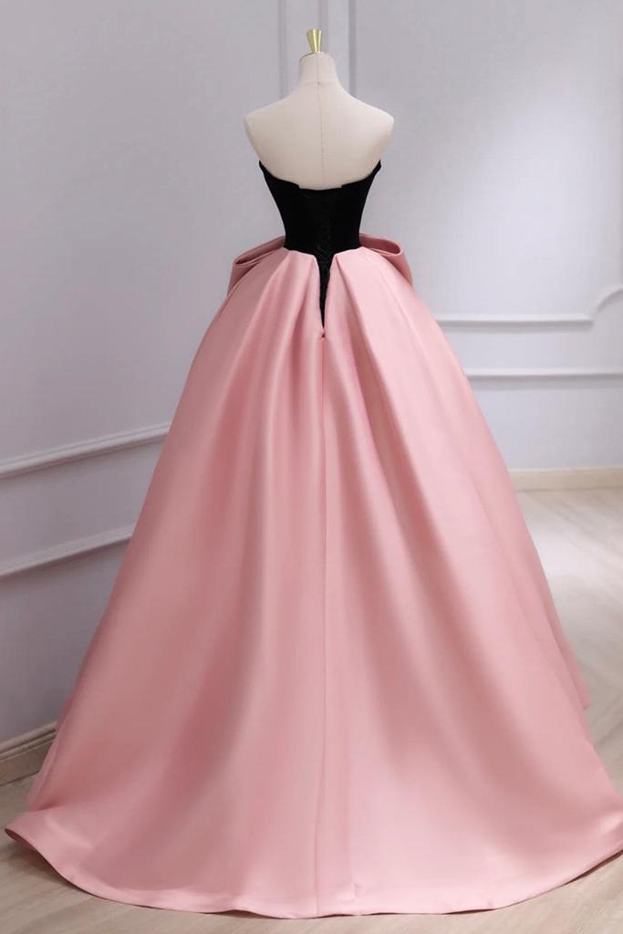 A Line Velvet Formal Dress Sweetheart Neck Satin Pink Long Evening Dress