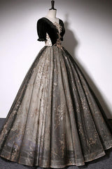 A Line Velvet Formal Dress Tulle Lace Black Long Christmas Party Dress