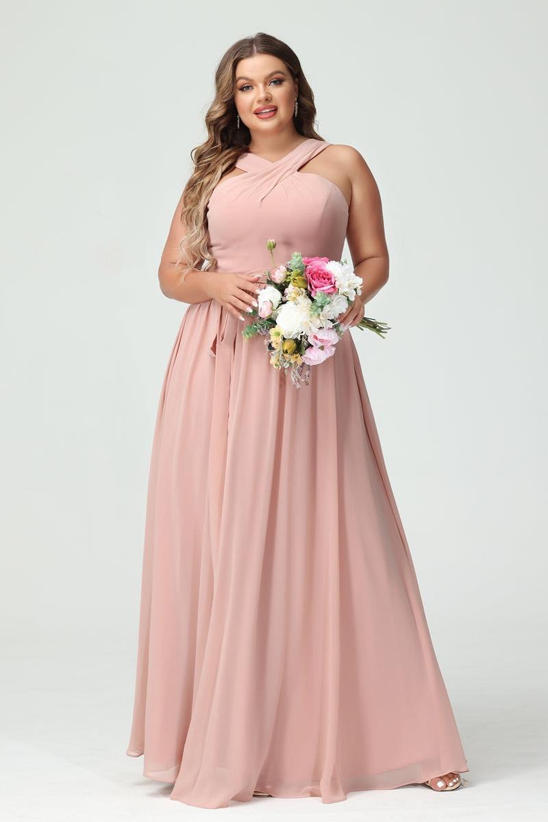 A-Line/Princess Criss Cross Sleeveless Chiffon Plus Size Bridesmaid Dresses with Sash