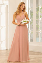 A-Line/Princess Halter Long Bridesmaid Dresses with Split Side
