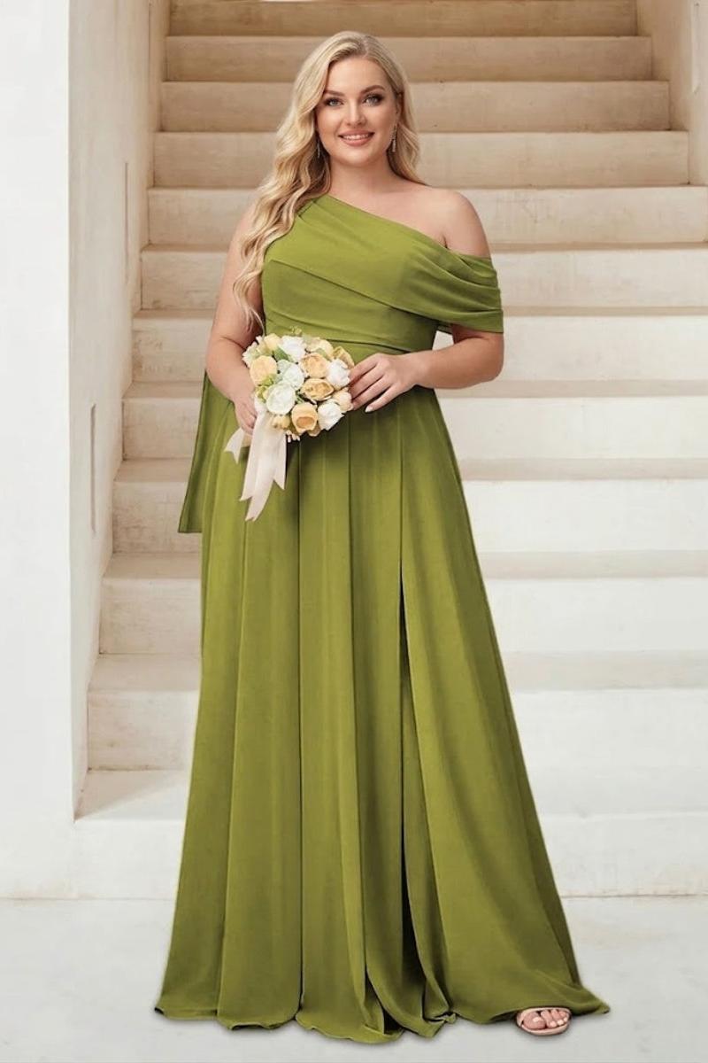 A-Line/Princess One-Shoulder Floor-Length Sleeveless Plus Size Bridesmaid Dresses