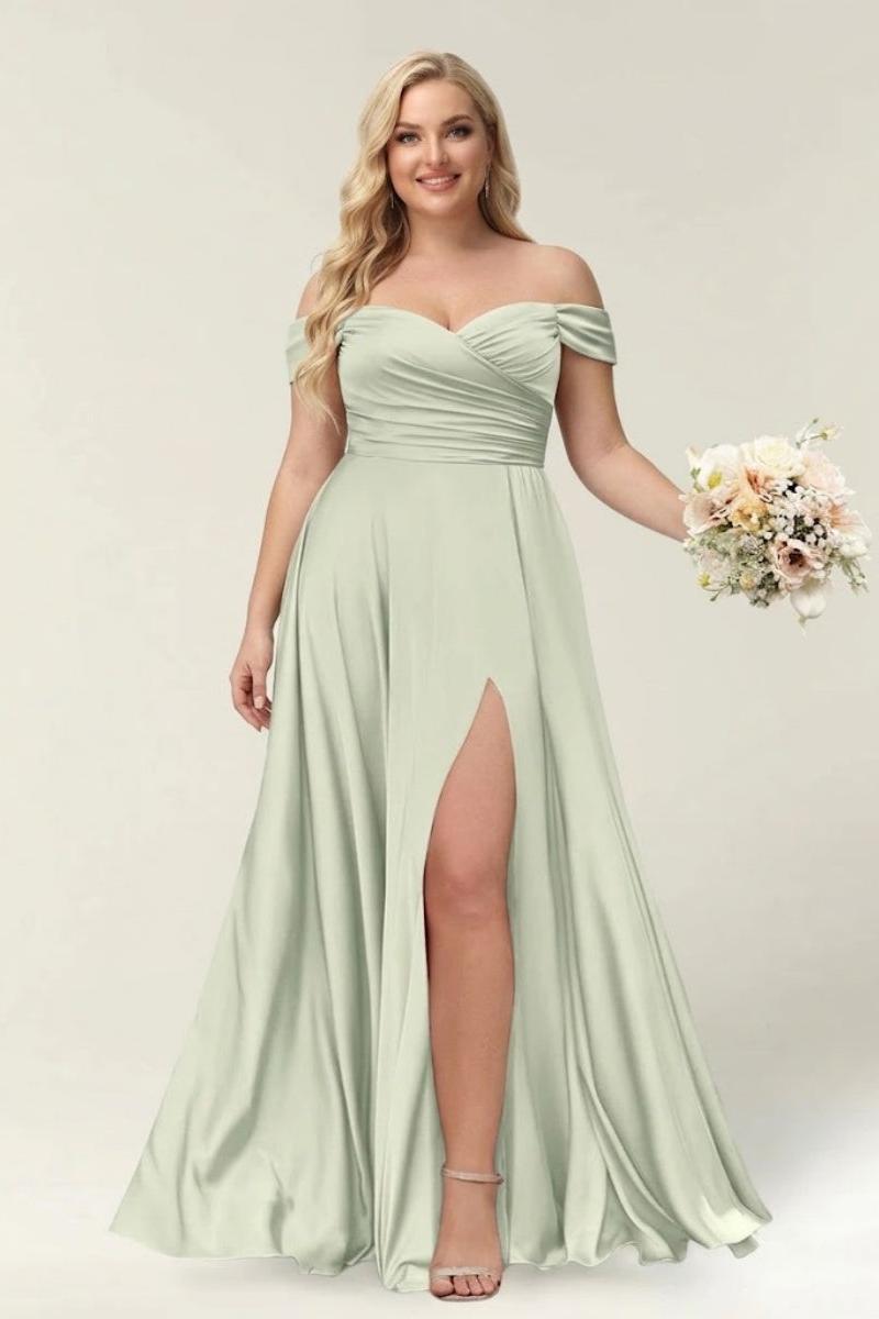 A-Line/Princess One-Shoulder Sleeveless Long Plus Size Bridesmaid Dresses with Split Side