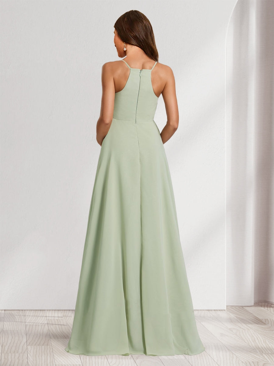 A-Line/Princess Spaghetti Straps Floor-Length Maternity Bridesmaid Dresses with Split Side & Pleats
