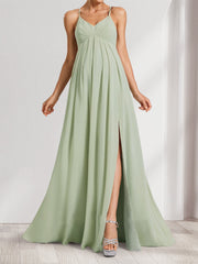 A-Line/Princess Spaghetti Straps Floor-Length Maternity Bridesmaid Dresses with Split Side & Pleats