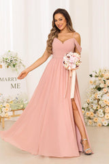 A-Line/Princess Spaghetti Straps Long Bridesmaid Dresses With Split Side