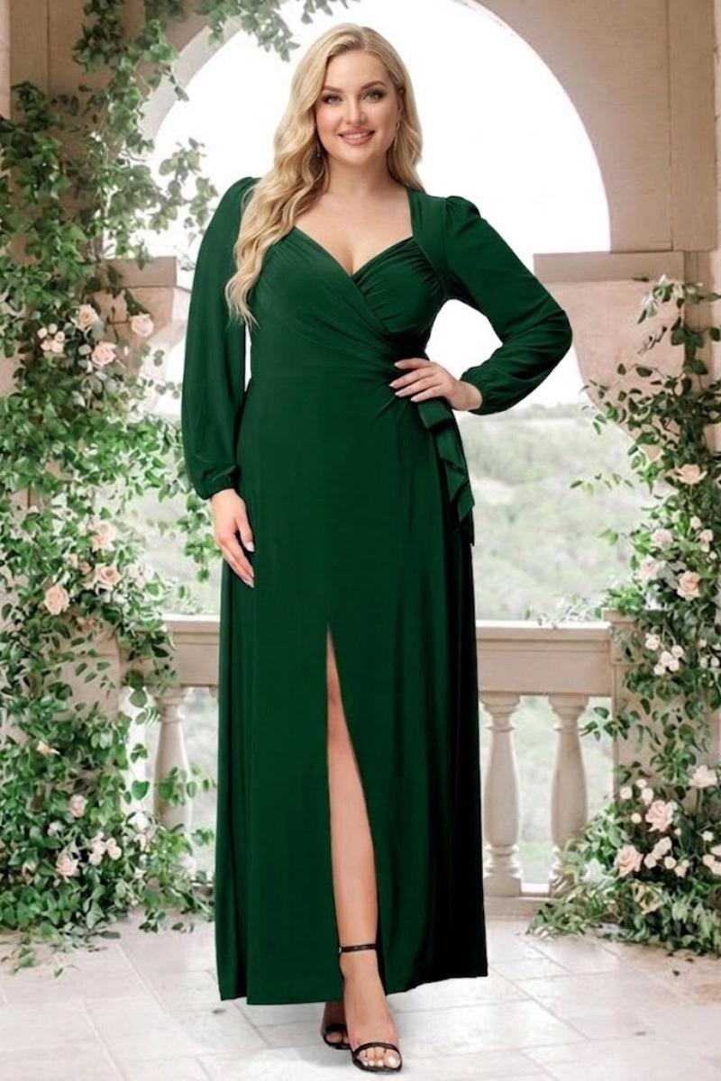 A-Line/Princess Sweetheart Long Sleeves Chiffon Plus Size Bridesmaid Dresses with Sash