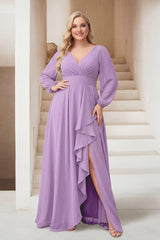 A-Line/Princess V-Neck Asymmetrical Plus Size Bridesmaid Dresses with Split Side