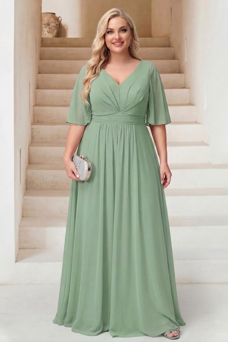 A-Line/Princess V-Neck Floor-Length Backless Plus Size Bridesmaid Dresses