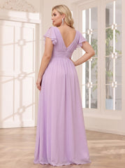 A-Line/Princess V-Neck Long Plus Size Bridesmaid Dresses with Ruffles