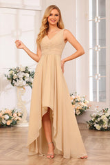 A-Line/Princess V-Neck Long Wedding Party Dresses with Pockets