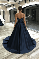 Dressystars A Line Prom Dress Spaghetti Straps Sleeveless Satin Formal Dress