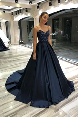 Dressystars A Line Prom Dress Spaghetti Straps Sleeveless Satin Formal Dress