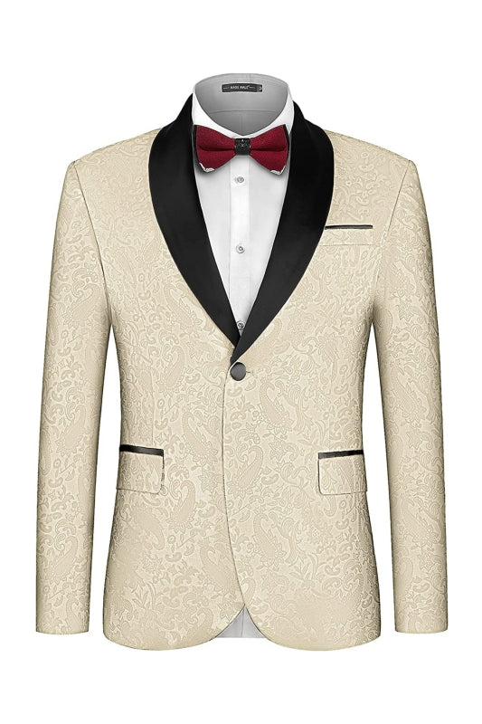 Apricot Two Piece Jacquard Shawl Lapel Wedding Suit