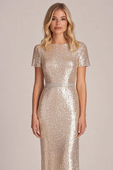 Apricot Wedding Guest Dress Sheath Long Formal Dress With Short Sleeves