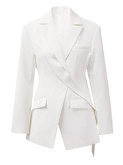 Asymmetric White Long-Sleeve Blazer For Women