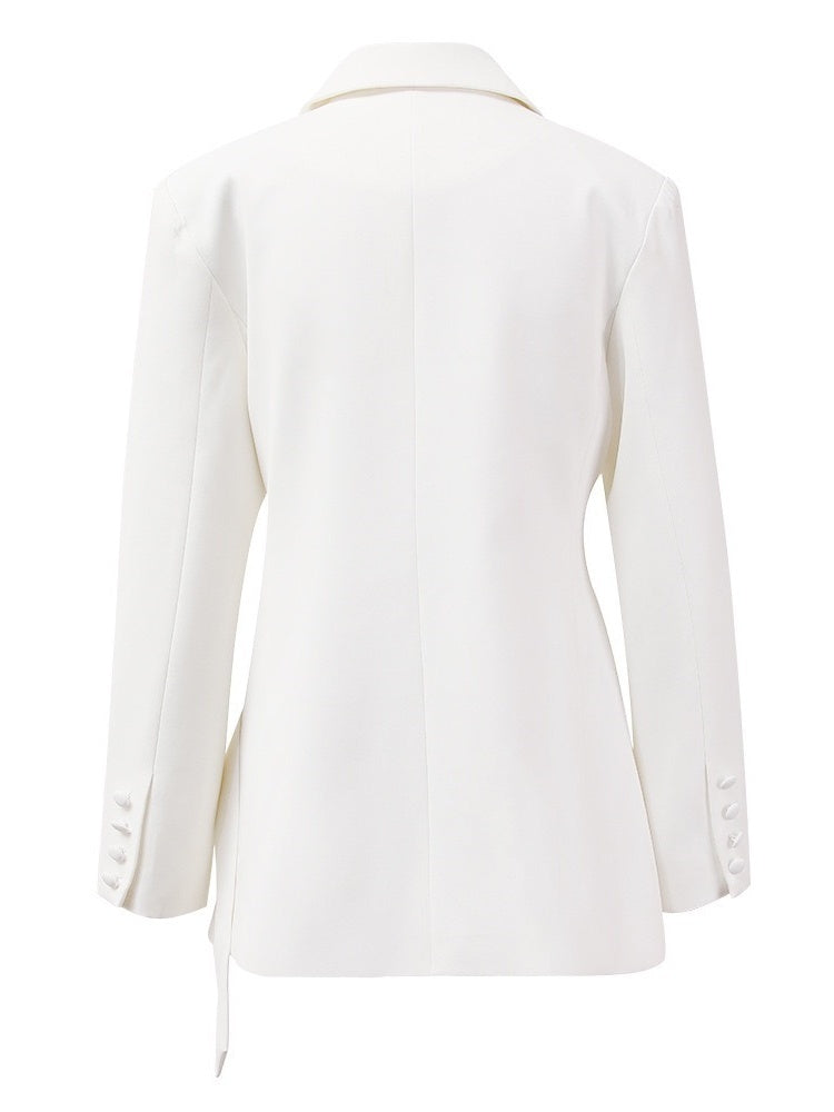 Asymmetric White Long-Sleeve Blazer For Women