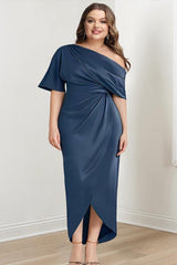 Asymmetrical One-Shoulder Ruffled Plus Size Mother of the Bride Sheath Dress
