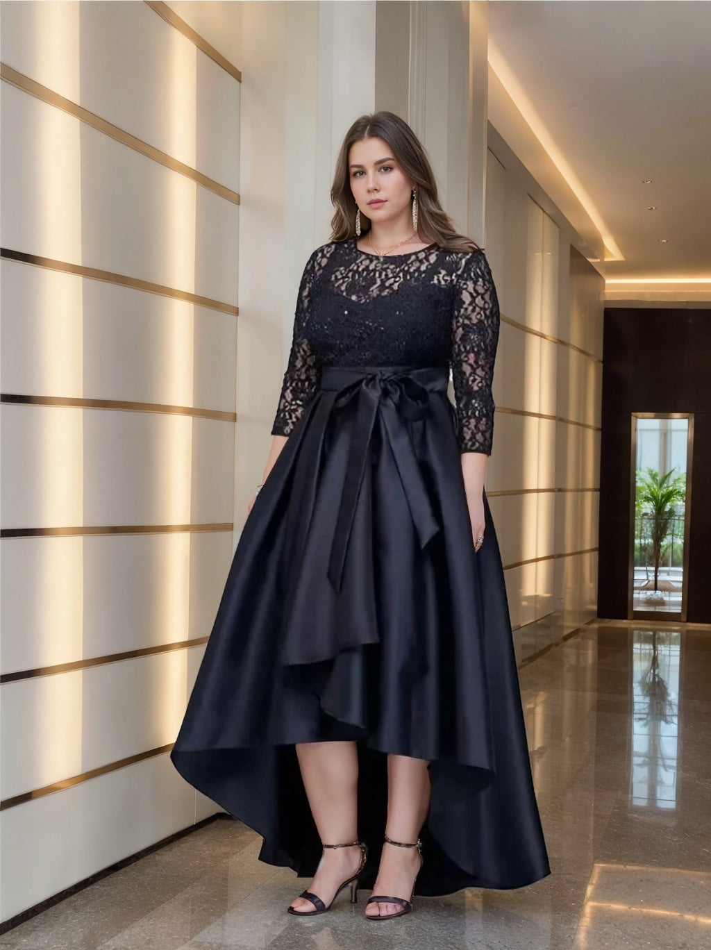 Asymmetrical Plus Size Mother of the Bride A-Line/Princess Scoop Dress