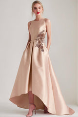 Asymmetrical Sleeveless A-Line/Princess Mother of the Bride & Groom Dress with Appliques and Pocket