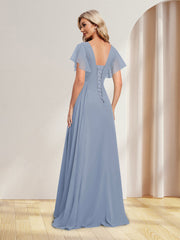 A-Line/Princess V-Neck Long Bridesmaid Dresses with Split Side Sage