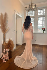 Pink Mermaid Prom Dress Long Sleeve Off the Shoulder Formal Dress With Sequins