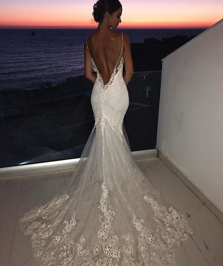 Backless Wedding Dresses Lace Mermaid Sexy Straps Bride Dress US2 / As Picture Backless Wedding Dresses Lace Mermaid Sexy Straps Bride Dress US2 / As Picture