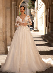 Ball Gown Long Sleeves Lace Wedding Dress
