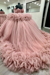 Ball Gown Off Shoulder Sleeveless Beaded Crystal Sequins Ruched Tiered Pink Tulle Quinceanera Dress Birthday Party Dress Evening Formal Gown
