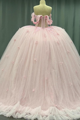 Ball Gown Off Shoulder Sleeveless Crystal Beaded 3D Flowers Glitter Tulle Quinceanera Dress Birthday Party Dress Evening Formal Gown For Sweet 16