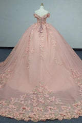 Ball Gown Off Shoulder Sleeveless Fully 3D Butterflies Appliques Lace Up Pink Tulle Quinceanera Dress Birthday Party Dress Evening Gown For Sweet 16