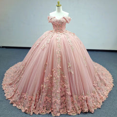 Ball Gown Off Shoulder Sleeveless Fully 3D Butterflies Appliques Lace Up Pink Tulle Quinceanera Dress Birthday Party Dress Evening Gown For Sweet 16