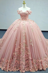 Ball Gown Off Shoulder Sleeveless Fully 3D Butterflies Appliques Lace Up Pink Tulle Quinceanera Dress Birthday Party Dress Evening Gown For Sweet 16