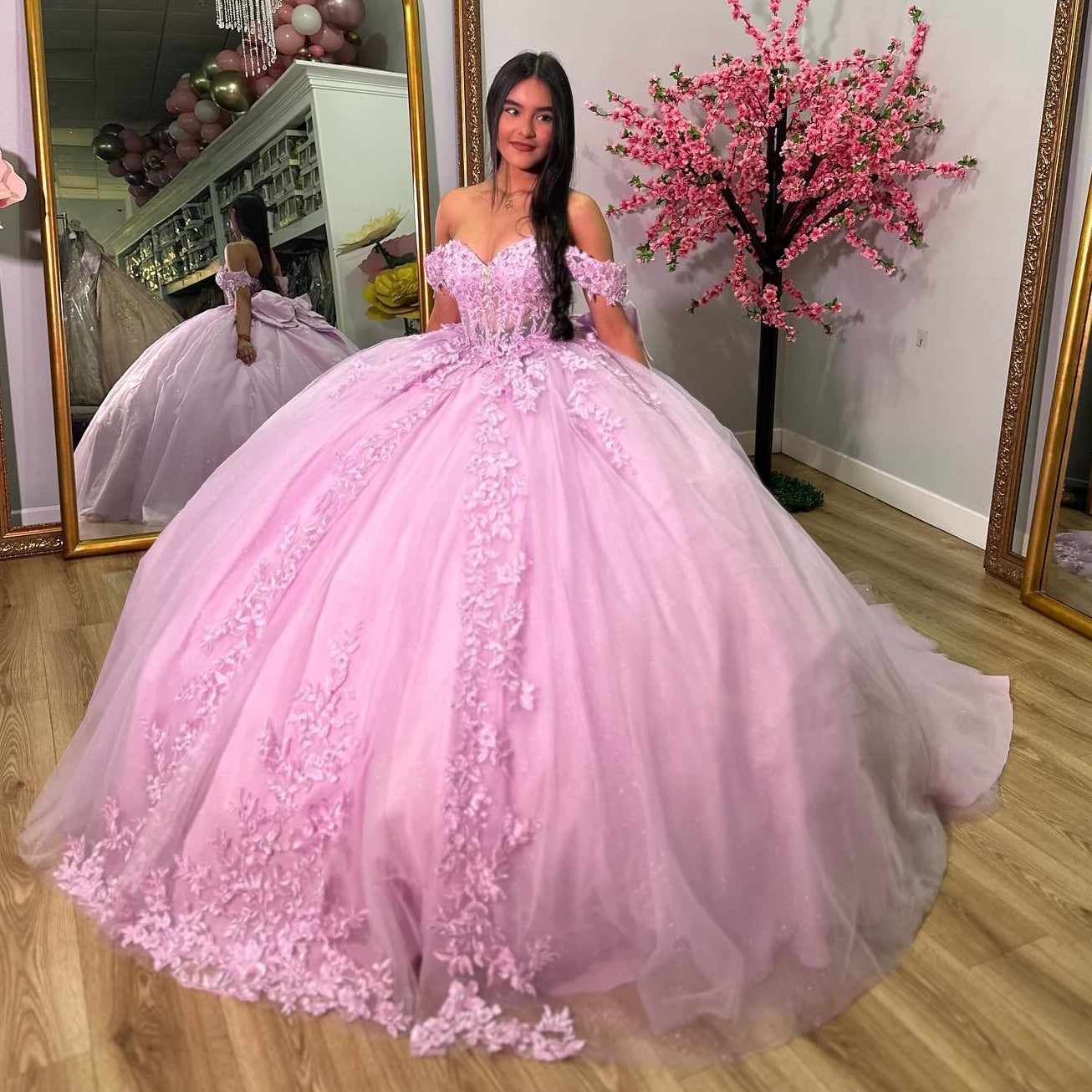 Ball Gown Off Shoulder Sweetheart Neck Lace Appliques Bow Knot Pink Tulle Princess Evening Party Gowns Quinceanera Dress For Sweet 16