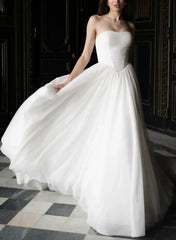 Ball Gown One Shoulder Sleeveless Chapel Train Chiffon Wedding Dress with Pockets