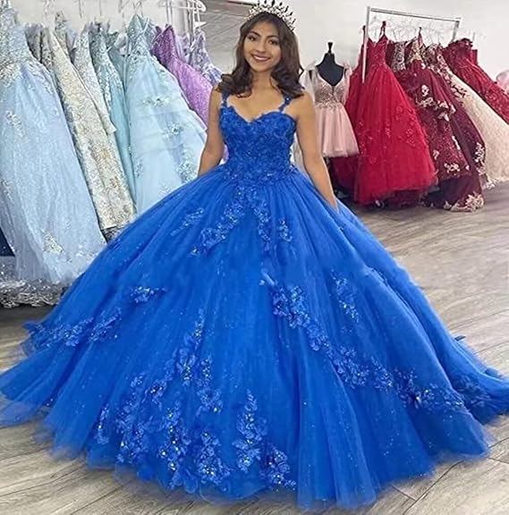 Ball Gown Quinceanera Dress Spaghetti Straps Birthday Party Dress Royal Blue Sweet 16 Dress