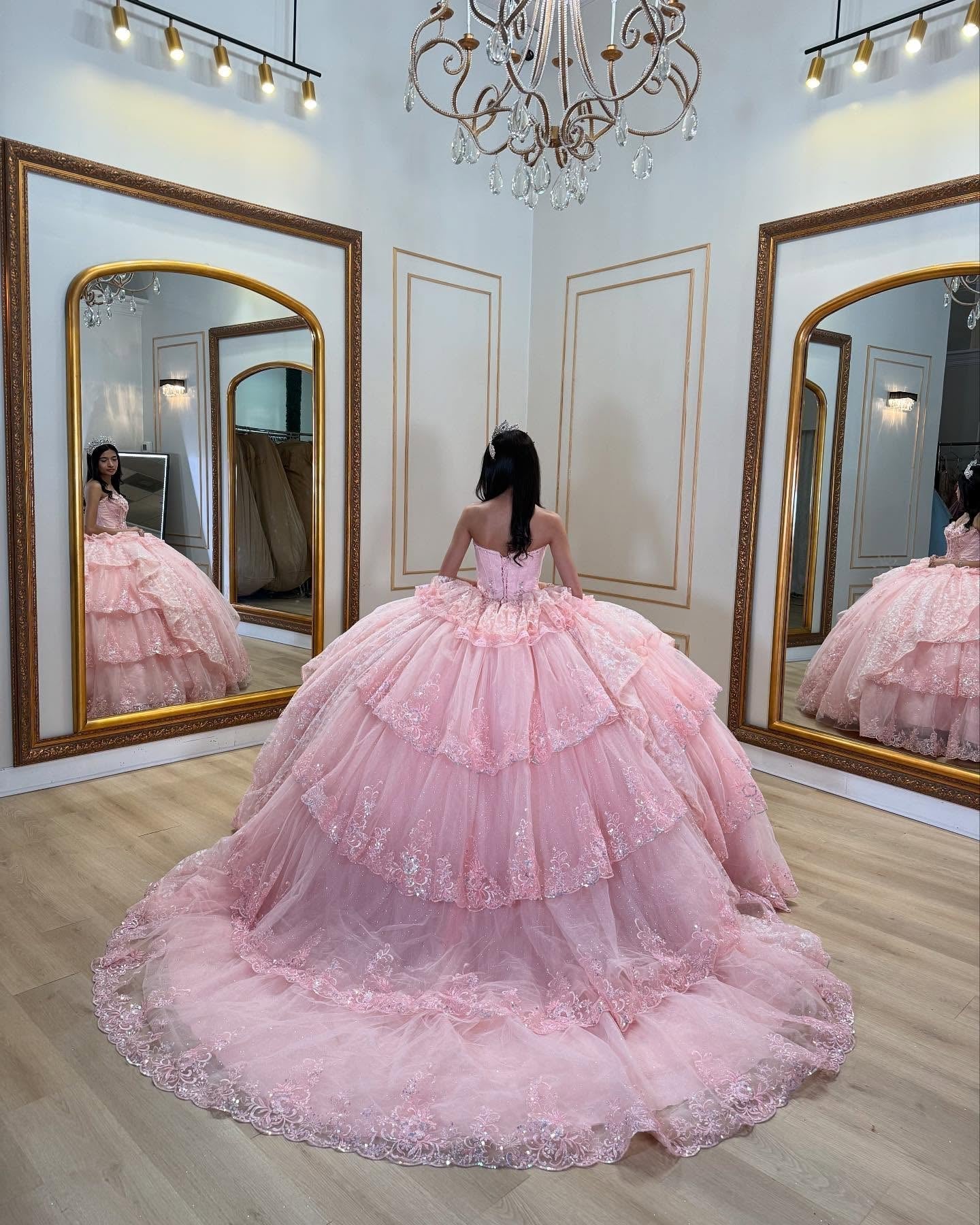 Ball Gown Strapless Sleeveless Beaded Ruffles Sequins Tulle Tiered Sparkly Tulle Quinceanera Dress Birthday Party Dress Evening Formal Gown For Sweet 16