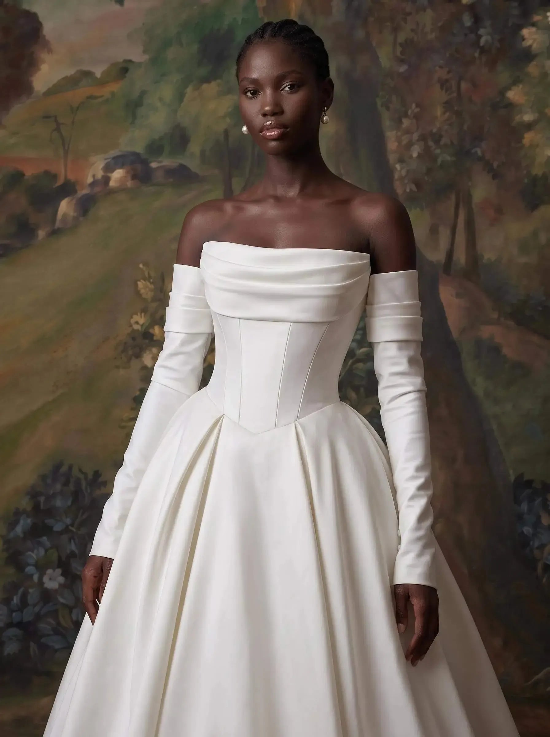 Ball Gown Sweetheart Detachable Sleeves Chapel Train Satin Wedding Dress with Pockets