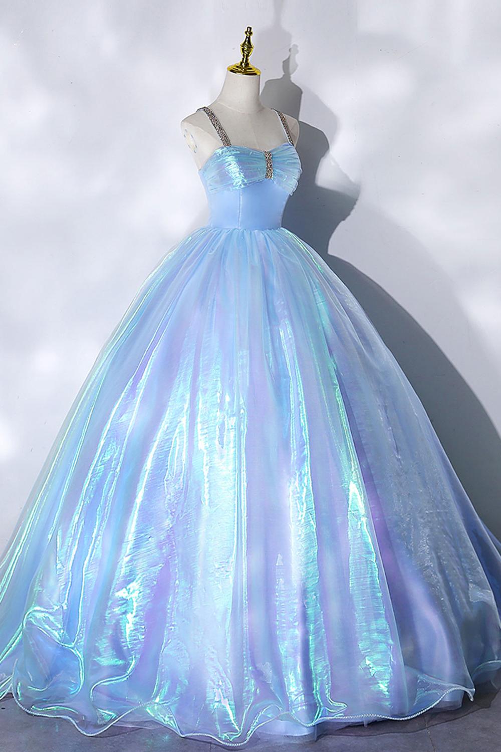 Ball Gown Sweetheart Neck Blue Prom Dress Tulle Long Formal Evening Dress