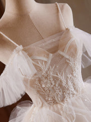 Ball Homecoming Dress Tulle Lace Light Champagne with BeadsShort Party Cocktail Dress